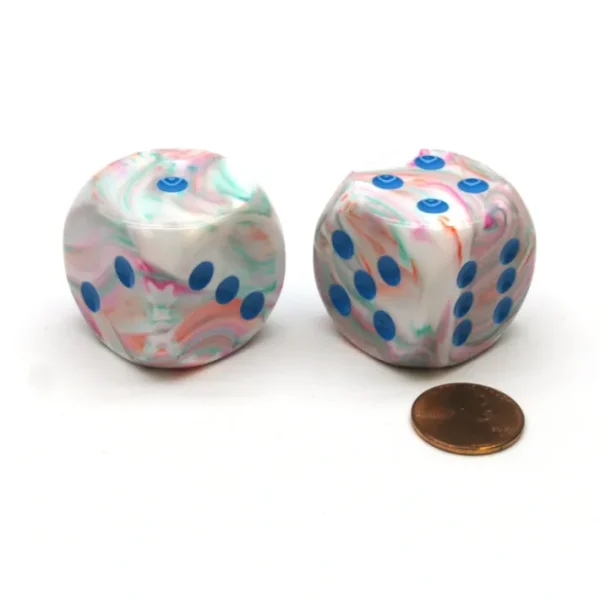 Festive 30mm Large D6 Chessex Dice, 2 Pieces - Pop Art with Blue Pips - Your Source for Gaming Essentials Cheap