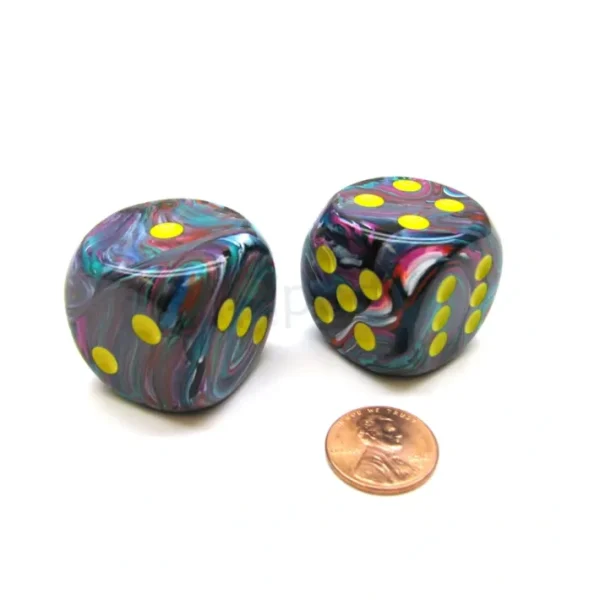 Festive 30mm Large D6 Chessex Dice, 2 Pieces - Mosaic with Yellow Pips - Your Source for Gaming Essentials Cheap