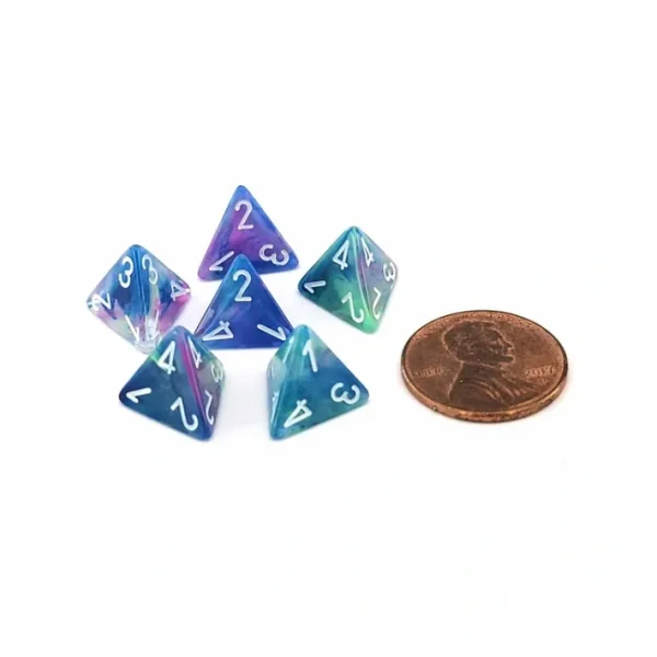 Festive 12mm Mini 4 Sided D4 Dice, 6 Pieces - Waterlily with White Numbers - Your Source for Gaming Essentials Clearance