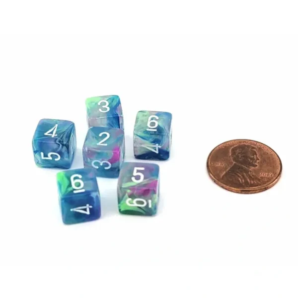 Festive 9mm Mini 6 Sided D6 Dice, 6 Pieces - Waterlily with White Numbers - Your Source for Gaming Essentials Best