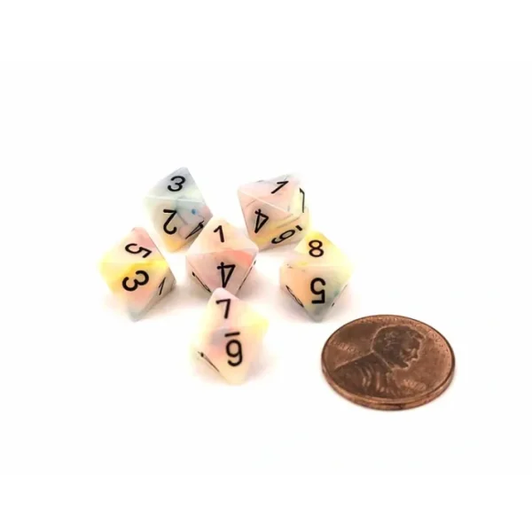 Festive 9mm Mini 8 Sided D8 Dice, 6 Pieces - Circus with Black Numbers - Your Source for Gaming Essentials New