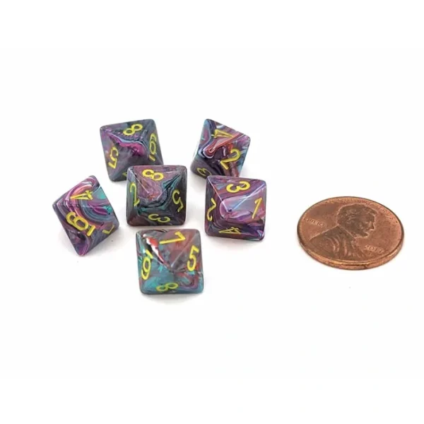 Festive 9mm Mini 8 Sided D8 Dice, 6 Pieces - Mosaic with Yellow Numbers - Your Source for Gaming Essentials Hot