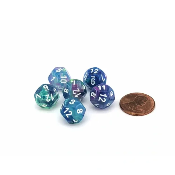 Festive 12mm Mini 12 Sided D12 Dice, 6 Pieces - Waterlily with White Numbers - Your Source for Gaming Essentials Online