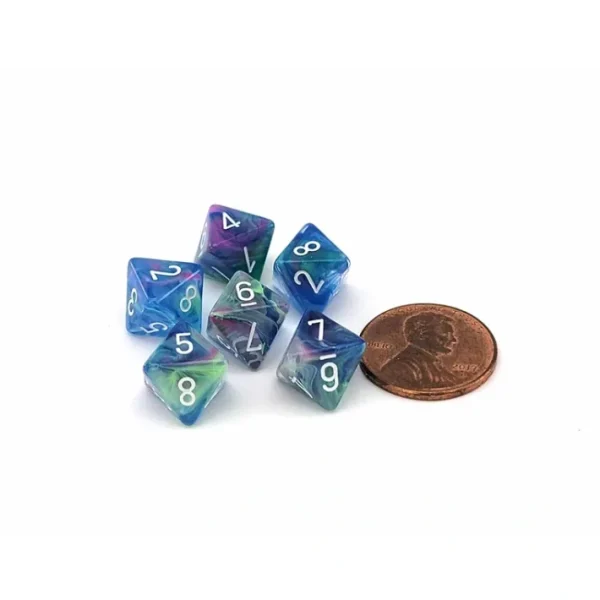Festive 9mm Mini 8 Sided D8 Dice, 6 Pieces - Waterlily with White Numbers - Your Source for Gaming Essentials Fashion