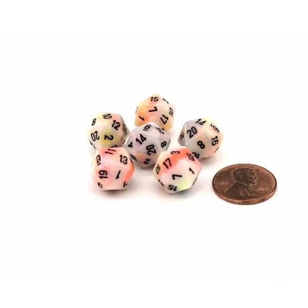 Festive 12mm Mini 20 Sided D20 Dice, 6 Pieces - Circus with Black Numbers - Your Source for Gaming Essentials Hot