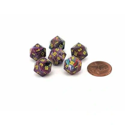 Festive 12mm Mini 20 Sided D20 Dice, 6 Pieces - Mosaic with Yellow Numbers - Your Source for Gaming Essentials Flash Sale