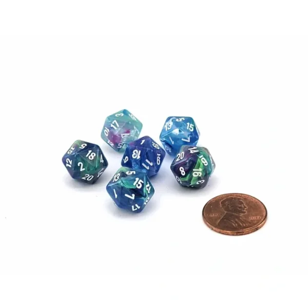 Festive 12mm Mini 20 Sided D20 Dice, 6 Pieces - Waterlily with White Numbers - Your Source for Gaming Essentials Flash Sale