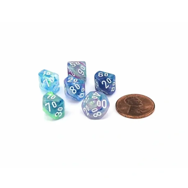 Festive 10mm Mini Tens D10 Dice, 6 Pieces - Waterlily with White Numbers - Your Source for Gaming Essentials Fashion
