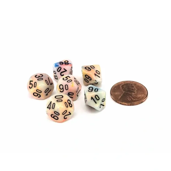 Festive 10mm Mini Tens D10 Dice, 6 Pieces - Circus with Black Numbers - Your Source for Gaming Essentials Hot