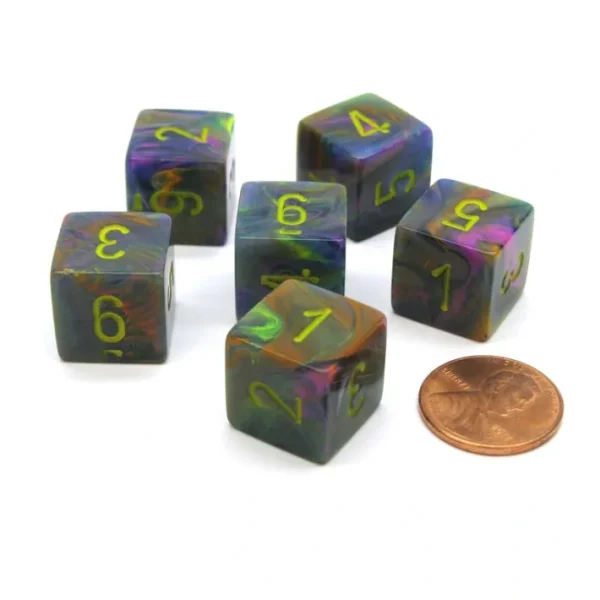 Festive 15mm 6-Sided D6 Numbered Chessex Dice, 6 Pieces - Rio with Yellow - Your Source for Gaming Essentials New