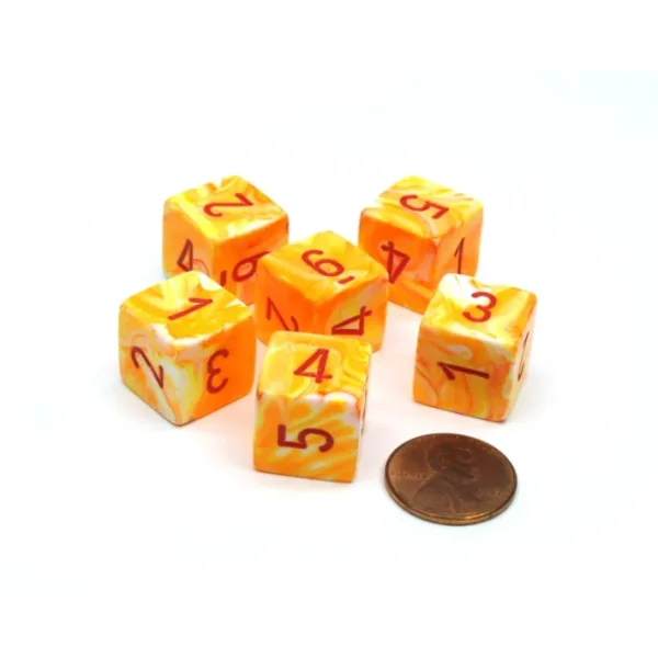 Festive 15mm 6-Sided D6 Numbered Chessex Dice, 6 Pieces - Sunburst with Red - Your Source for Gaming Essentials Fashion