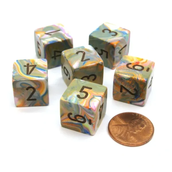 Festive 15mm 6-Sided D6 Numbered Chessex Dice, 6 Pieces - Vibrant with Brown - Your Source for Gaming Essentials Outlet
