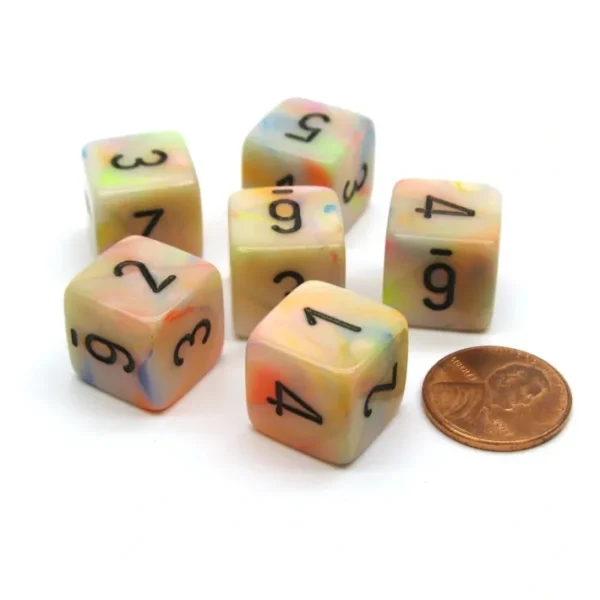 Festive 15mm 6-Sided D6 Numbered Chessex Dice, 6 Pieces - Circus with Black - Your Source for Gaming Essentials Best