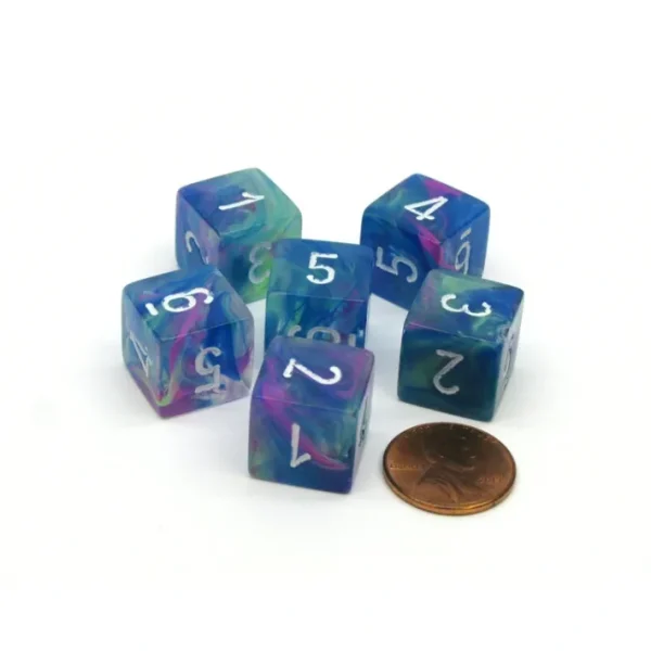 Festive 15mm 6-Sided D6 Numbered Chessex Dice, 6 Pieces - Waterlily with White - Your Source for Gaming Essentials Cheap