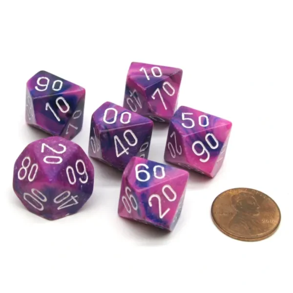 Festive 16mm Tens D10 (00-90) Chessex Dice, 6 Pieces - Violet with White Numbers - Your Source for Gaming Essentials Sale