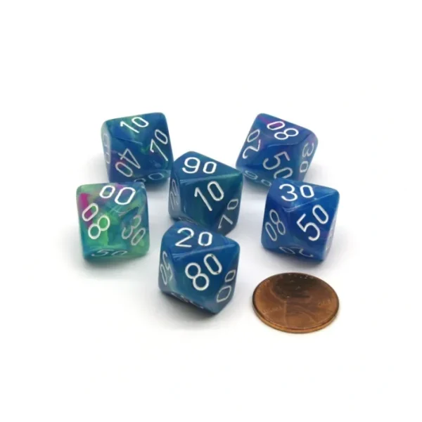 Festive 16mm Tens D10 (00-90) Chessex Dice, 6 Pieces - Waterlily with White - Your Source for Gaming Essentials New