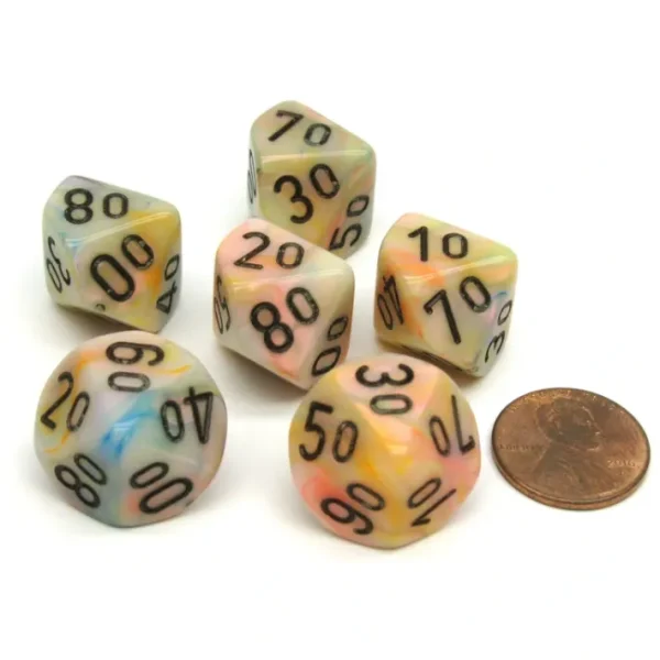 Festive 16mm Tens D10 (00-90) Chessex Dice, 6 Pieces - Circus with Black Numbers - Your Source for Gaming Essentials Sale