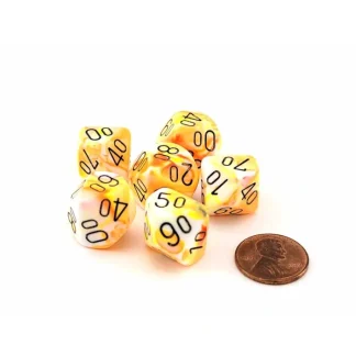 Festive 16mm Tens D10 (00-90) Dice, 6 Pieces - Sunburst with Black Numbers - Your Source for Gaming Essentials Cheap