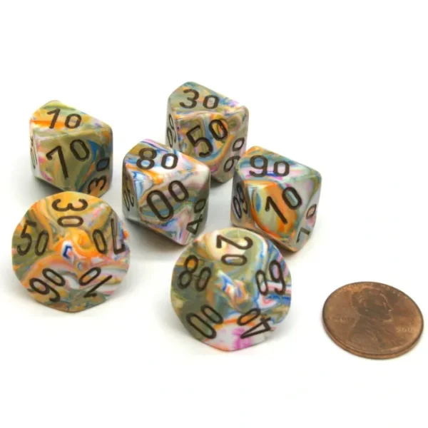Festive 16mm Tens D10 (00-90) Dice, 6 Pieces - Vibrant with Brown Numbers - Your Source for Gaming Essentials Store