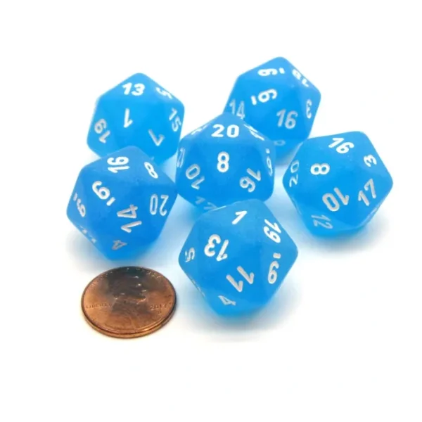 Frosted 20 Sided D20 Chessex Dice, 6 Pieces - Caribbean Blue with White Numbers - Your Source for Gaming Essentials Shop