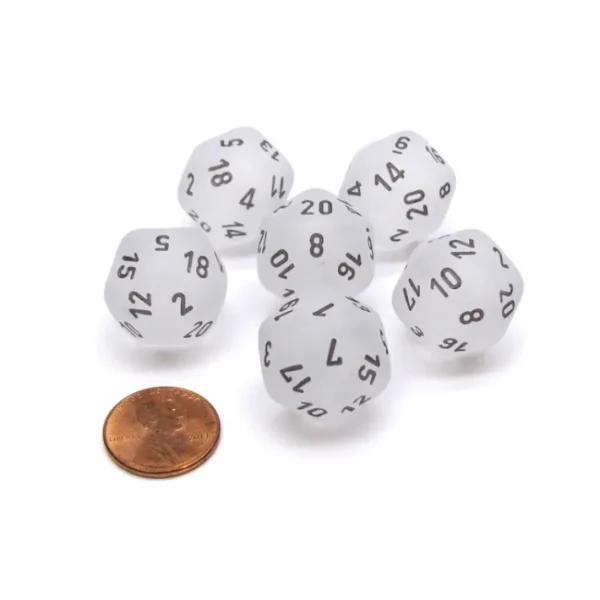 Frosted 20 Sided D20 Chessex Dice, 6 Pieces - Clear with Black Numbers - Your Source for Gaming Essentials Online