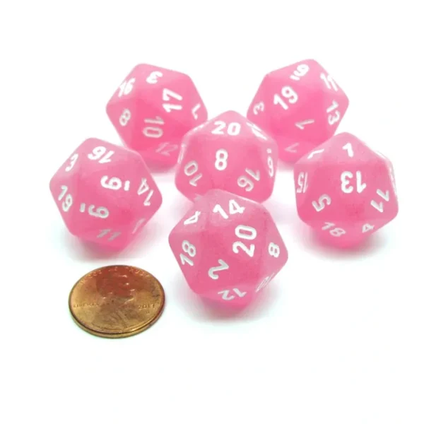 Frosted 20 Sided D20 Chessex Dice, 6 Pieces - Pink with White Numbers - Your Source for Gaming Essentials Sale