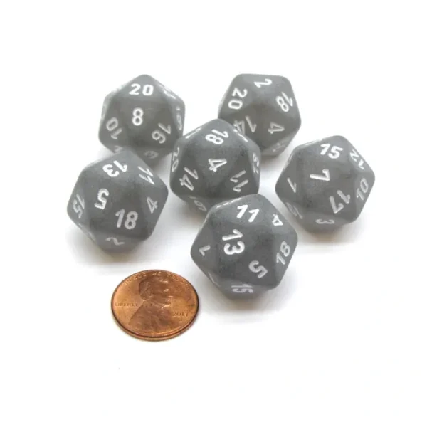 Frosted 20 Sided D20 Chessex Dice, 6 Pieces - Smoke with White Numbers - Your Source for Gaming Essentials Cheap