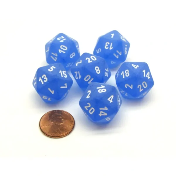 Frosted 20 Sided D20 Chessex Dice, 6 Pieces - Blue with White Numbers - Your Source for Gaming Essentials Cheap