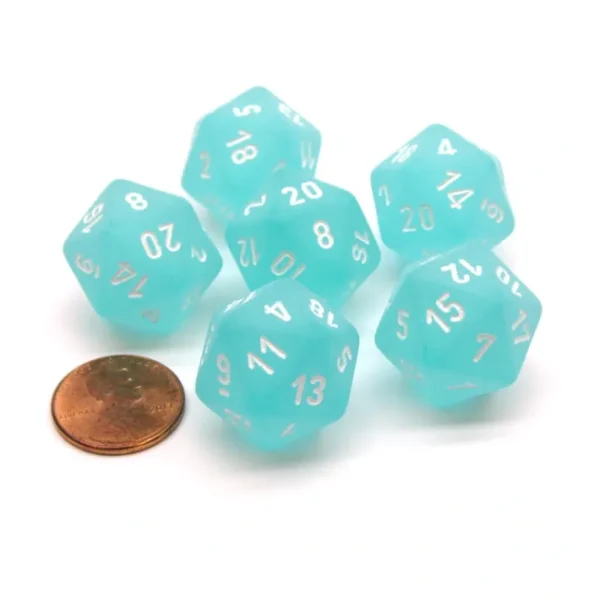 Frosted 20 Sided D20 Chessex Dice, 6 Pieces - Teal with White Numbers - Your Source for Gaming Essentials Outlet