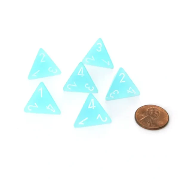 Frosted 18mm 4 Sided D4 Chessex Dice, 6 Pieces - Teal with White - Your Source for Gaming Essentials Store
