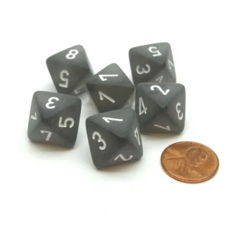 Frosted 15mm 8 Sided D8 Chessex Dice, 6 Pieces - Smoke with White - Your Source for Gaming Essentials Cheap