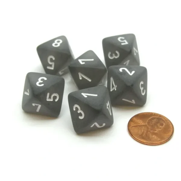 Frosted 15mm 8 Sided D8 Chessex Dice, 6 Pieces - Smoke with White - Your Source for Gaming Essentials Cheap