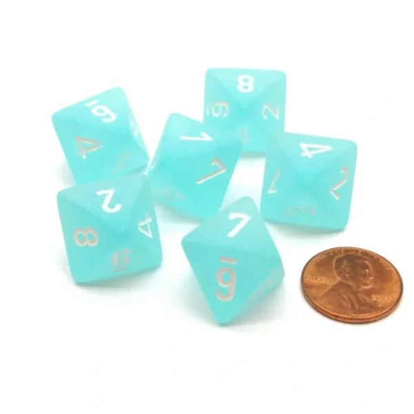 Frosted 15mm 8 Sided D8 Chessex Dice, 6 Pieces - Teal with White - Your Source for Gaming Essentials Best