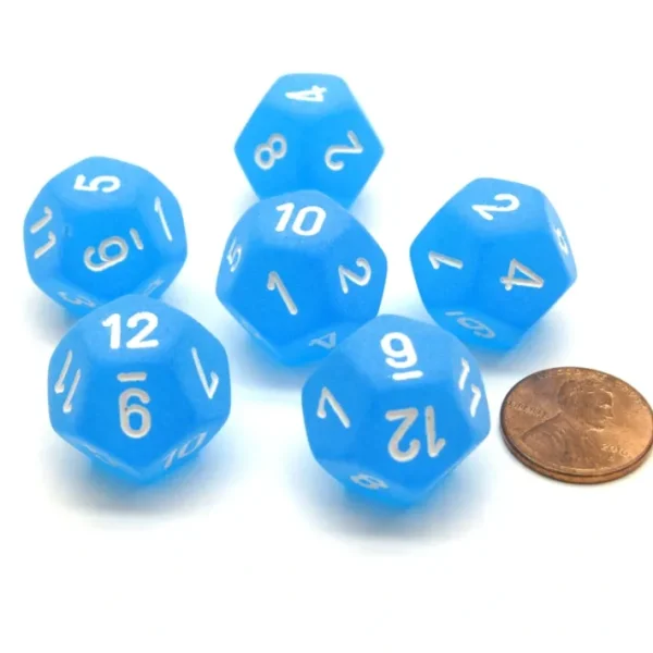 Frosted 18mm 12 Sided D12 Chessex Dice, 6 Pieces - Caribbean Blue with White - Your Source for Gaming Essentials Best Sale