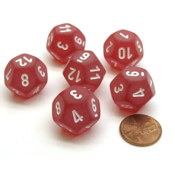 Frosted 18mm 12 Sided D12 Chessex Dice, 6 Pieces - Red with White - Your Source for Gaming Essentials Discount