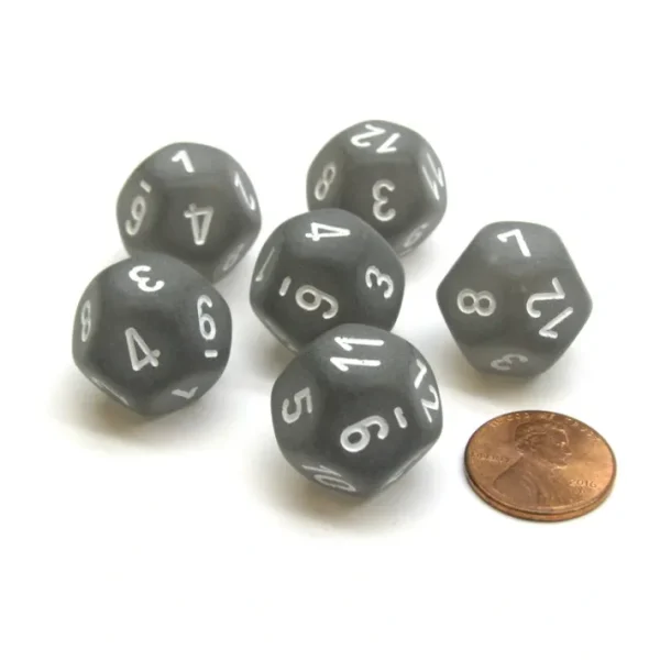 Frosted 18mm 12 Sided D12 Chessex Dice, 6 Pieces - Smoke with White - Your Source for Gaming Essentials Fashion