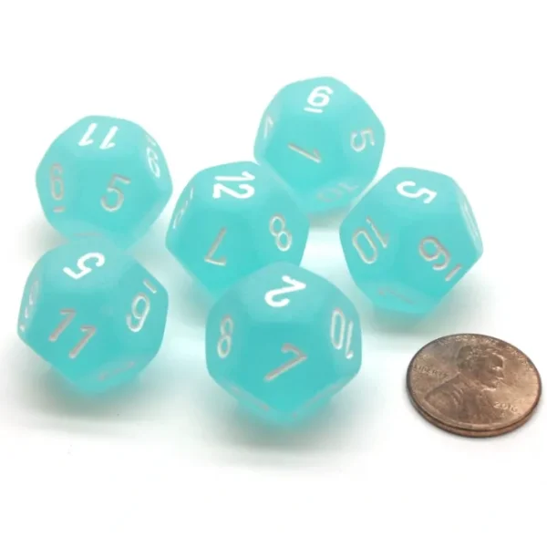 Frosted 18mm 12 Sided D12 Chessex Dice, 6 Pieces - Teal with White - Your Source for Gaming Essentials New