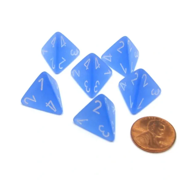 Frosted 18mm 4 Sided D4 Chessex Dice, 6 Pieces - Blue with White - Your Source for Gaming Essentials Store