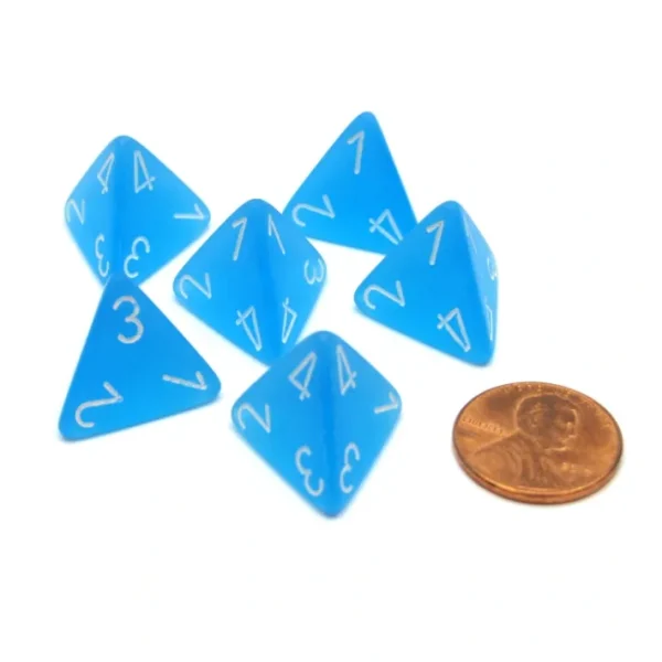 Frosted 18mm 4 Sided D4 Chessex Dice, 6 Pieces - Caribbean Blue with White - Your Source for Gaming Essentials Online