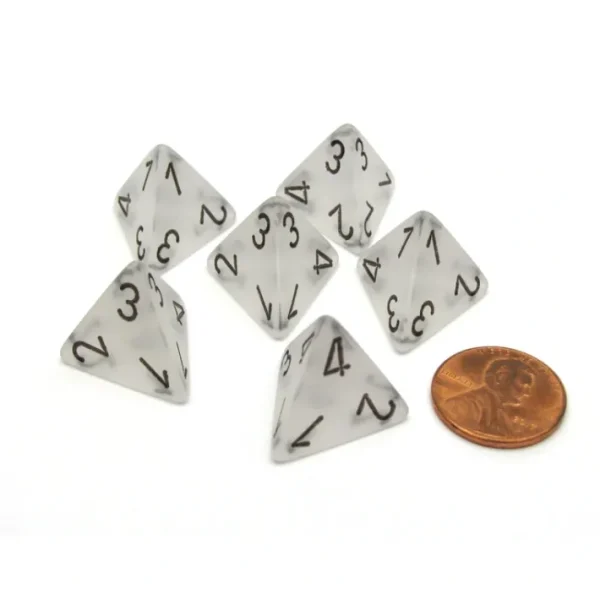 Frosted 18mm 4 Sided D4 Chessex Dice, 6 Pieces - Clear with Black - Your Source for Gaming Essentials Clearance