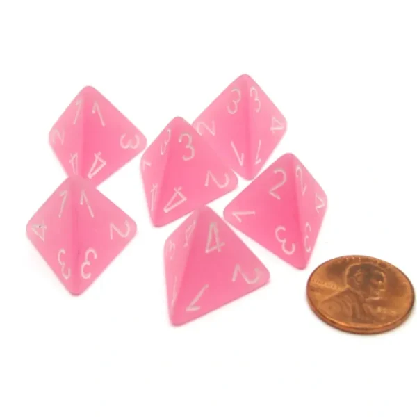 Frosted 18mm 4 Sided D4 Chessex Dice, 6 Pieces - Pink with White - Your Source for Gaming Essentials Shop
