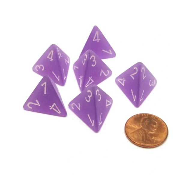 Frosted 18mm 4 Sided D4 Chessex Dice, 6 Pieces - Purple with White - Your Source for Gaming Essentials Flash Sale