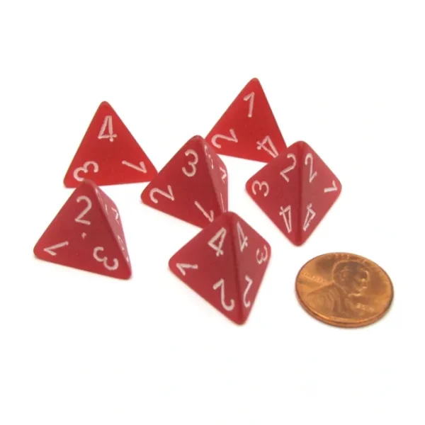 Frosted 18mm 4 Sided D4 Chessex Dice, 6 Pieces - Red with White - Your Source for Gaming Essentials Cheap