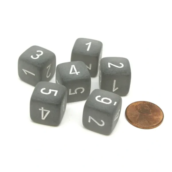 Frosted 15mm 6 Sided D6 Chessex Dice, 6 Pieces - Smoke with White Numbers - Your Source for Gaming Essentials Shop