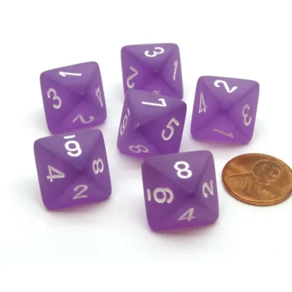 Frosted 15mm 8 Sided D8 Chessex Dice, 6 Pieces - Purple with White - Your Source for Gaming Essentials Fashion