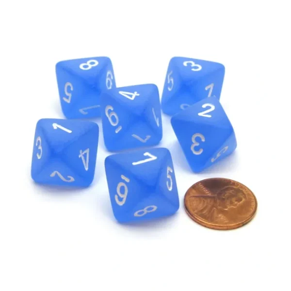 Frosted 15mm 8 Sided D8 Chessex Dice, 6 Pieces - Blue with White - Your Source for Gaming Essentials Discount