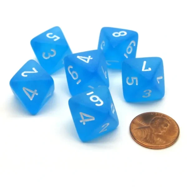 Frosted 15mm 8 Sided D8 Chessex Dice, 6 Pieces - Caribbean Blue with White - Your Source for Gaming Essentials Hot