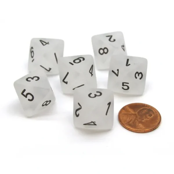 Frosted 15mm 8 Sided D8 Chessex Dice, 6 Pieces - Clear with Black - Your Source for Gaming Essentials Best