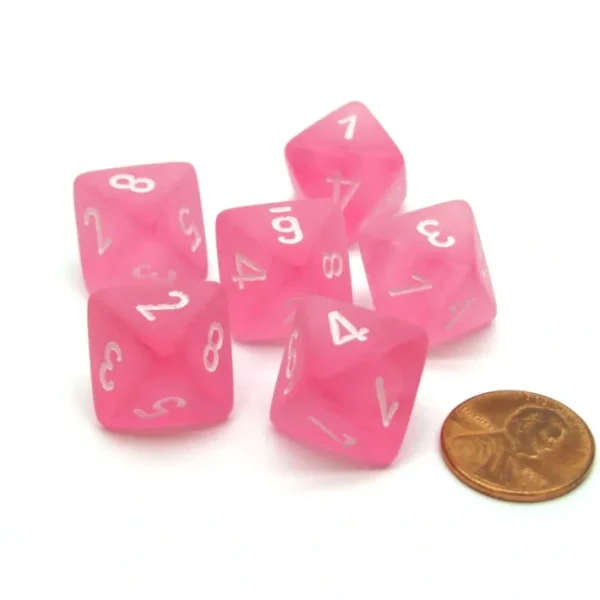 Frosted 15mm 8 Sided D8 Chessex Dice, 6 Pieces - Pink with White - Your Source for Gaming Essentials Outlet