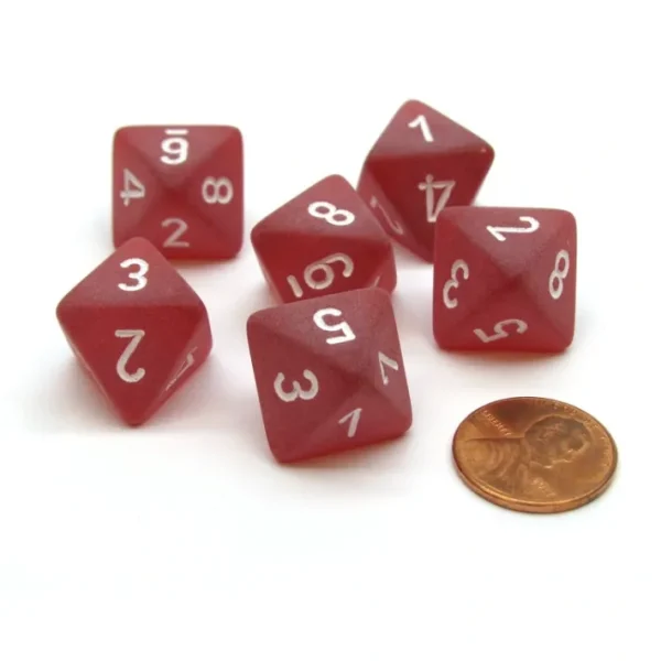 Frosted 15mm 8 Sided D8 Chessex Dice, 6 Pieces - Red with White - Your Source for Gaming Essentials Flash Sale